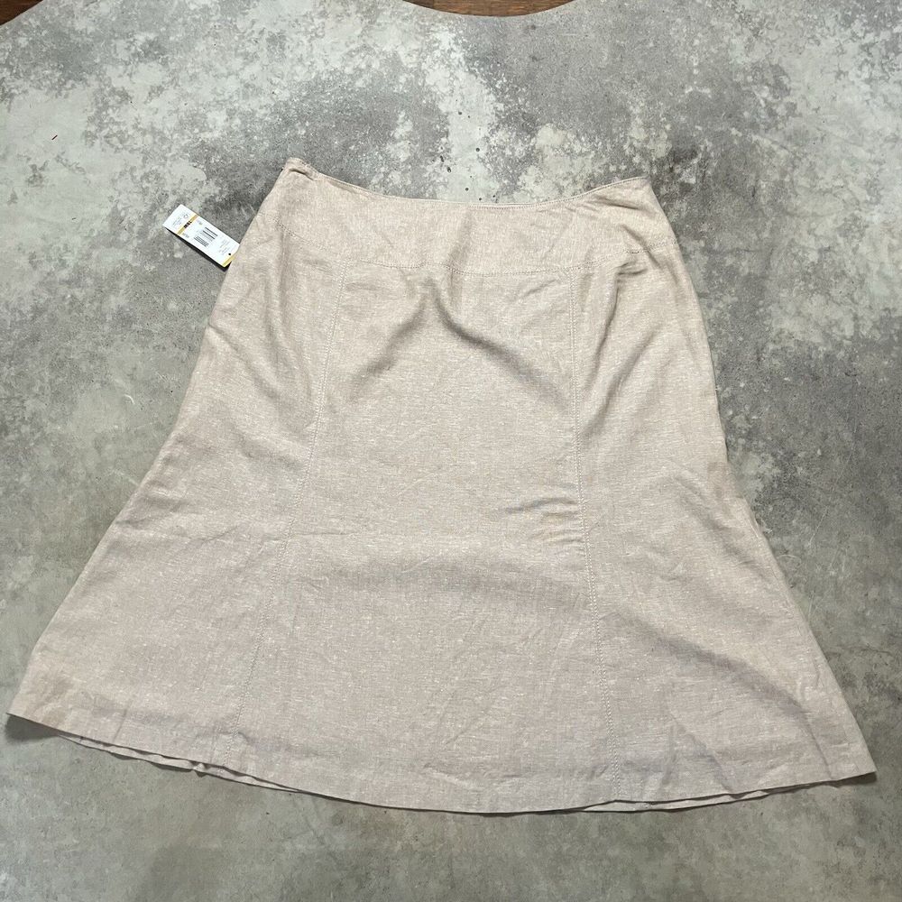 Ak Anne Klein Skirt Womens 16W Beige Linen‎ Lined A Line Side Zip